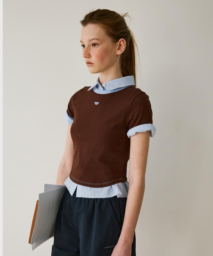 COVERNAT WOMAN Baby Fit Ringer T-Shirt Brown