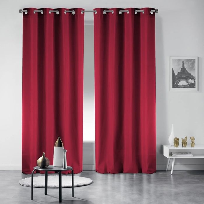 Rideaux occultants - Rouge - 135x240 cm - 100% polyester - 8 œillets - Lavable