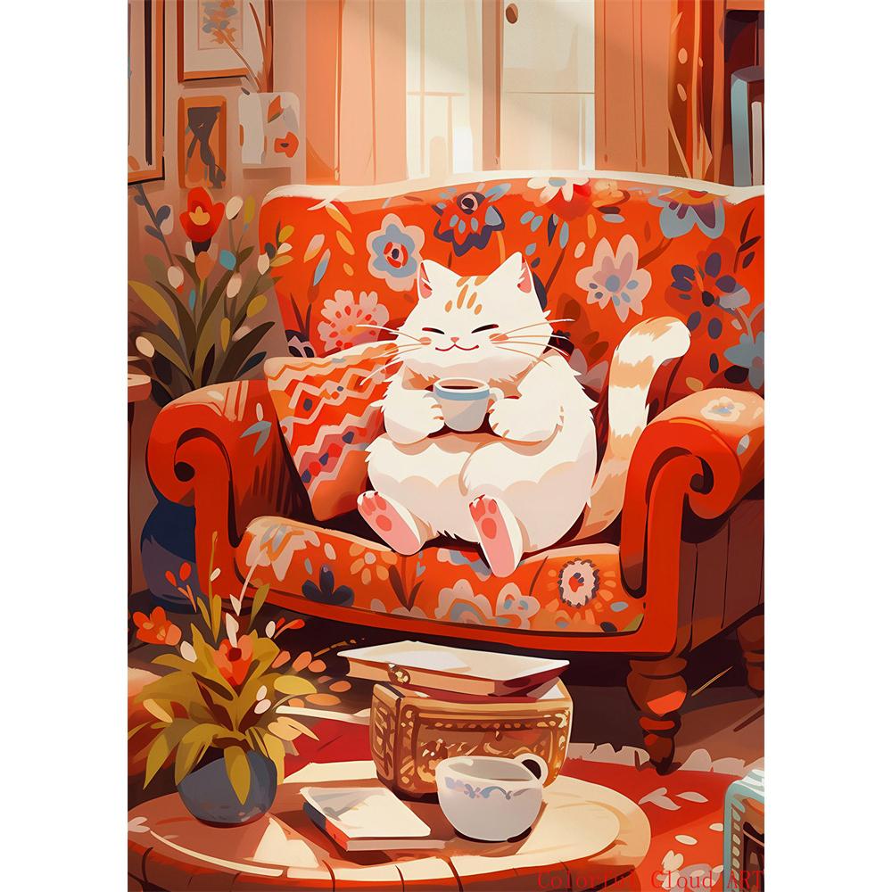 5D DIY Diamantmalerei Kreuzstich Stickerei Lustiges Tier Niedliche Schwarze Katze Weiße Katzen Vollrunde Bohrer Heimdekor Wandkunst Geschenk