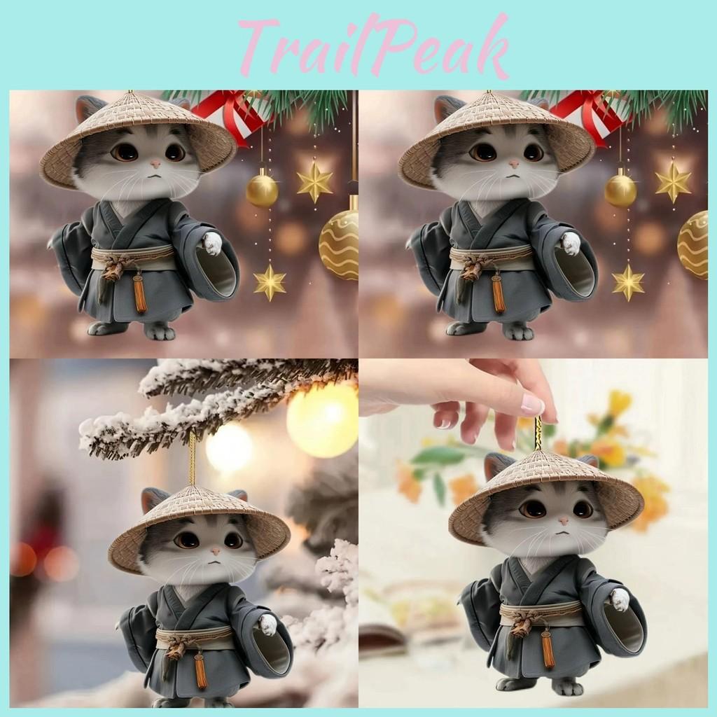 Straw Cat With Hat Acrylic Car Pendant For Christmas Party Decor Interior And