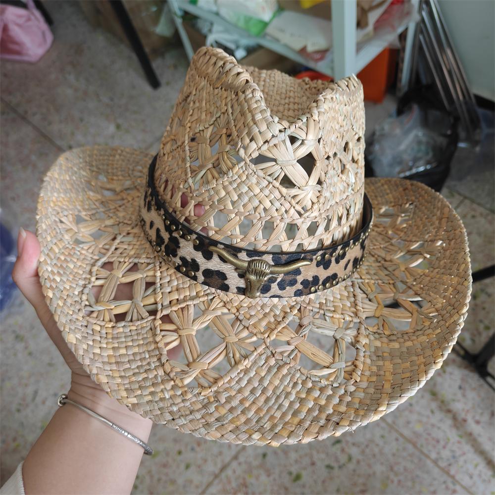 

vintage Western Cowboy Straw Hat shell Men Summer natural straw hat hollow Bohemian Beach Sun Cap Unisex Wide Brim Men Sun Ha 56-58