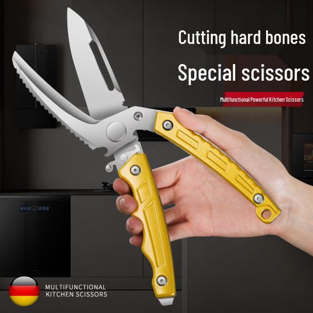 Multifunctional Kitchen Shears: Sharp Chicken Bone Scissors, Convertible Fruit Knife, and Auto-Rebound Scissors.