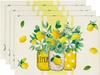 Yellow Stripes Vase Lemon Summer Placemats Set of 4, 12x18 Inch Seasonal Spring Table Mats for Party Kitchen Dining Decoration