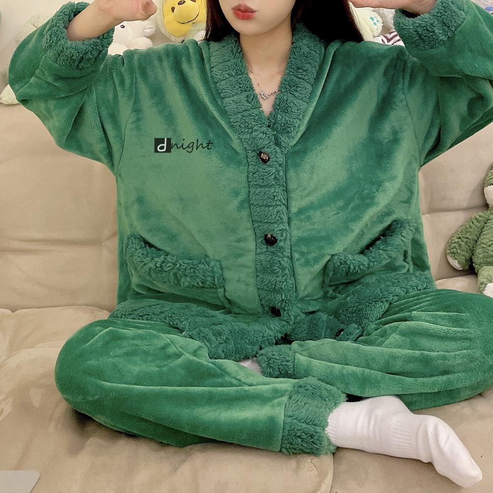 Dámske zimné teplé pyžamo, Pyžamá, Flanelové pyžamo, Domáce oblečenie, Zamatové koralové zamatové, Pyžamo veľkých veľkostí, Domáce oblečenie