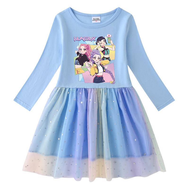 Vestido de Princesa con Lentejuelas Arcoíris de Manga Larga Kpop Demon Slayer para Niñas