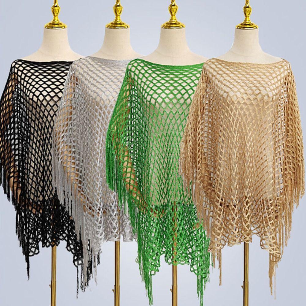 Tassel Sunscreen Cover-up Loose Fit Fishnet Swimsuit Cover Up Knit Hollow Out Top Women