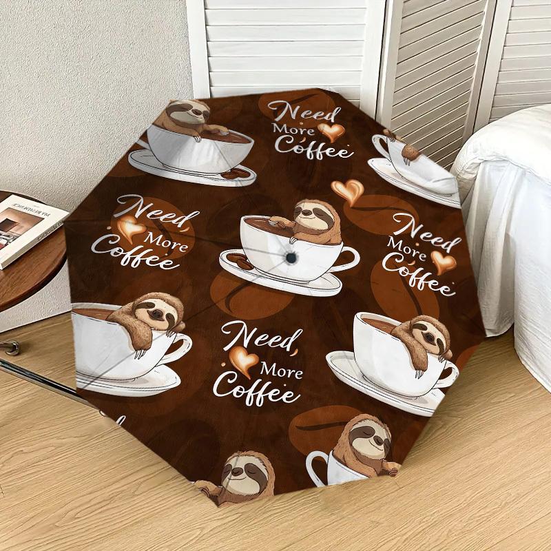 1pc Sloth Coffee Pattern Umbrella Design Automatic Opening and Closing Umbrella, High-quality Travel Umbrella, c1128066