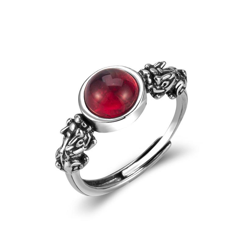 Ethnic Style Pixiu Ring: Women's Sterling Silver, Copper Coin Design, Retro Craftsmanship, Artistic Open-Ended Chinese Trend.