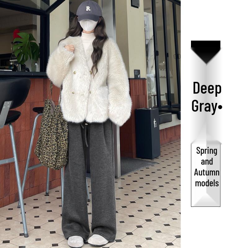 Gray Lambswool Maternity Pants - Sticky Rice Autumn/Winter Velvet Wide-Leg 2025 2XL