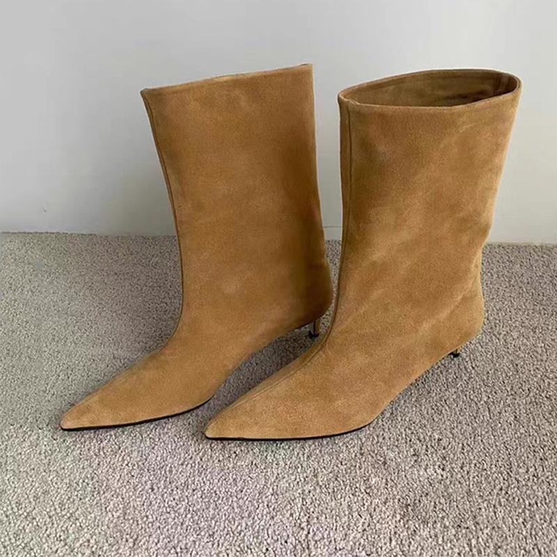 2026 Nowe Damskie Botki na Obcasie z Ostrym Czubkiem Zamszowe Modne Buty na Obcasie Projektant Luksusowe Zimowe Botki Eleganckie Seksowne Damskie Botki Chelsea