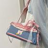 Denim Blue French Stick Handbag Sweet Cloth Underarm Bags All-match Plaid Shoulder Bag  Women