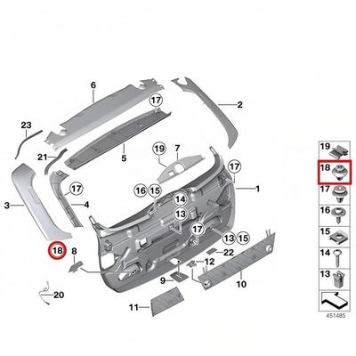 BMW Tailgate/Trunk Lid Trim Fastener for 3 Series, 7 Series, X3, Z4