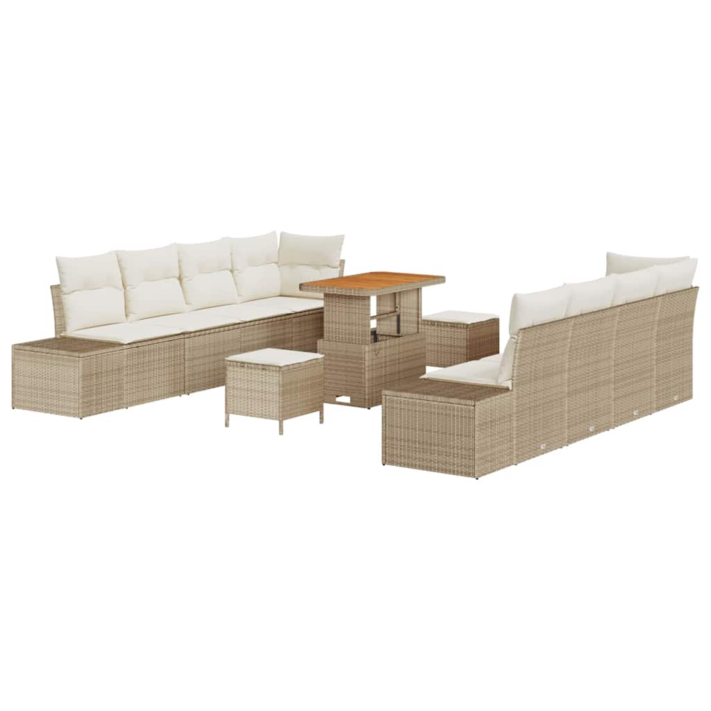 Garden Sofa Set with Cushions 11 pcs Beige Poly Rattan