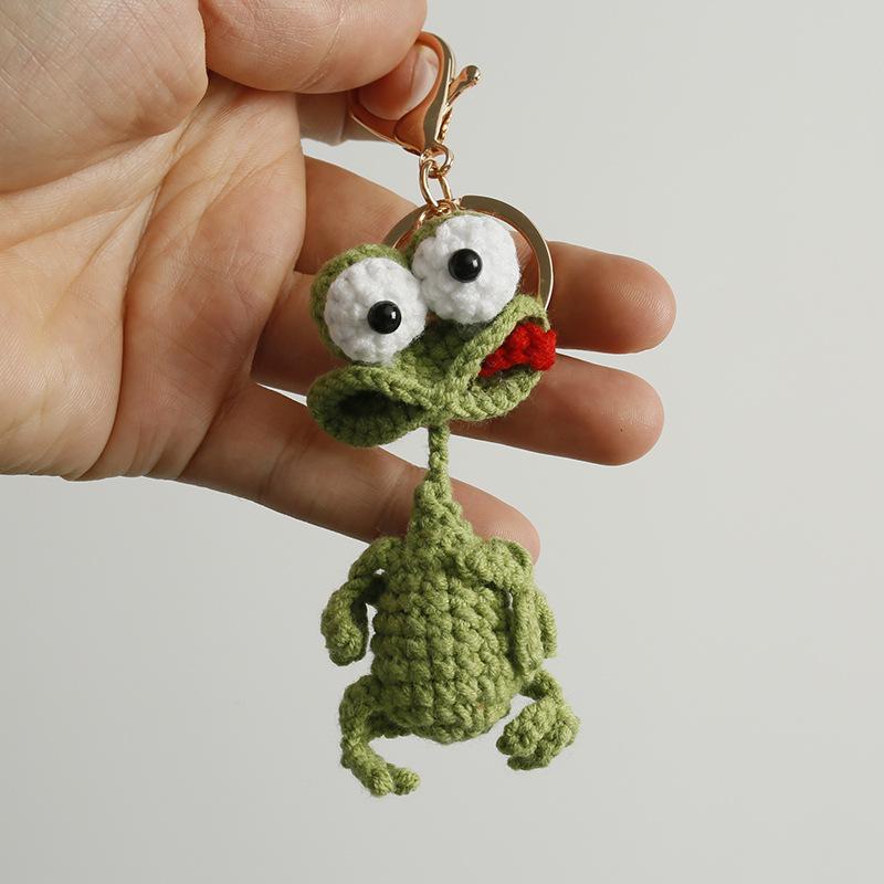Süße Wurstmund-Entenpuppe Häkel-Schlüsselanhänger Handgemacht Gestrickte Lustige Froschpuppen-Schlüsselanhänger Häkel-Enten-Schlüsselanhänger Für Taschenanhänger