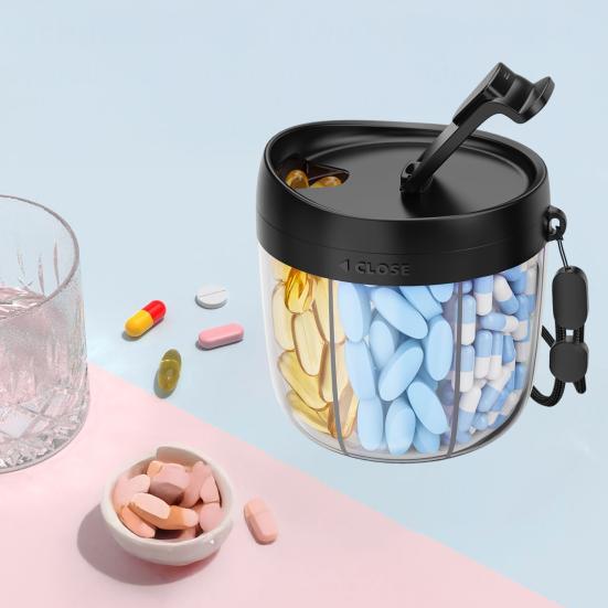 Pill Dispenser with 7 Compartments Anti-Mix Design Easy Access Pill Bottle Organizer Travel BPA-Free Pill Container