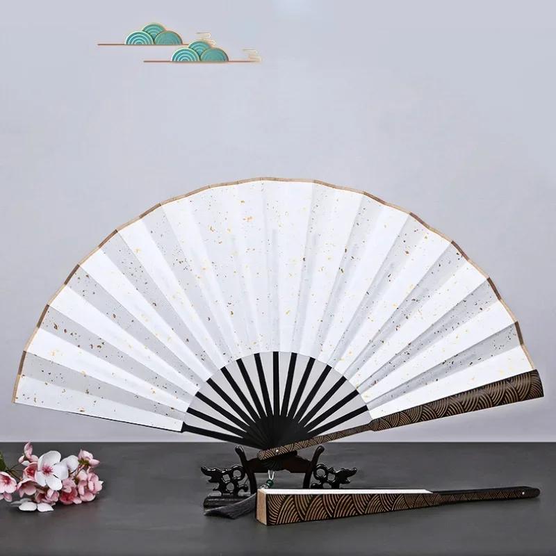 1 Pcs New Chinese Style Hand Fan Cloud Pattern Carved Gold Sprinkling Waterproof Silk Antique Tassel Men And Women Dance Fans