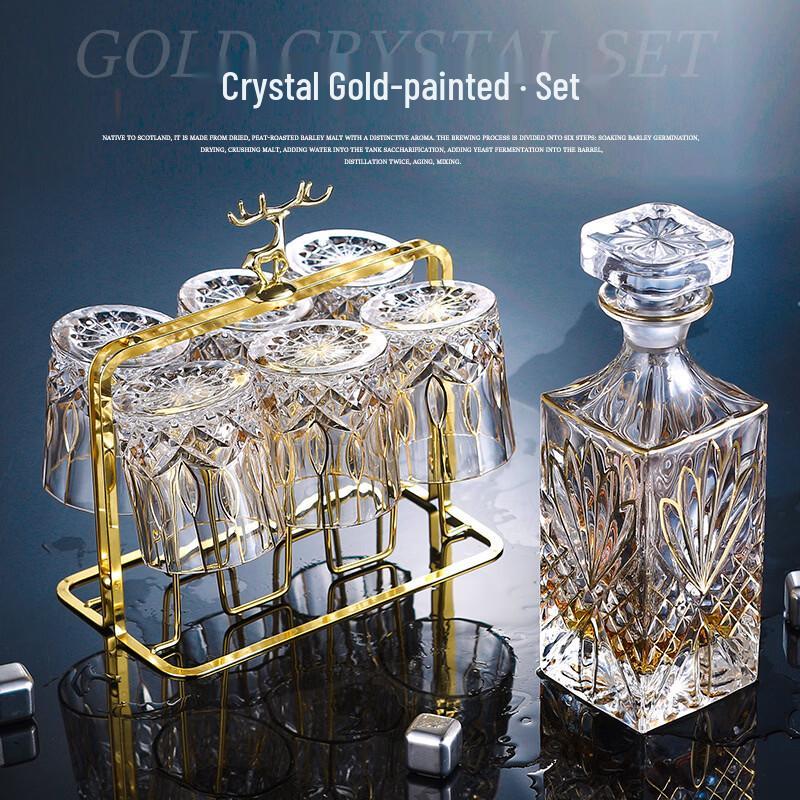 European Luxury Hand-Painted Gold Crystal Whiskey Decanter Set