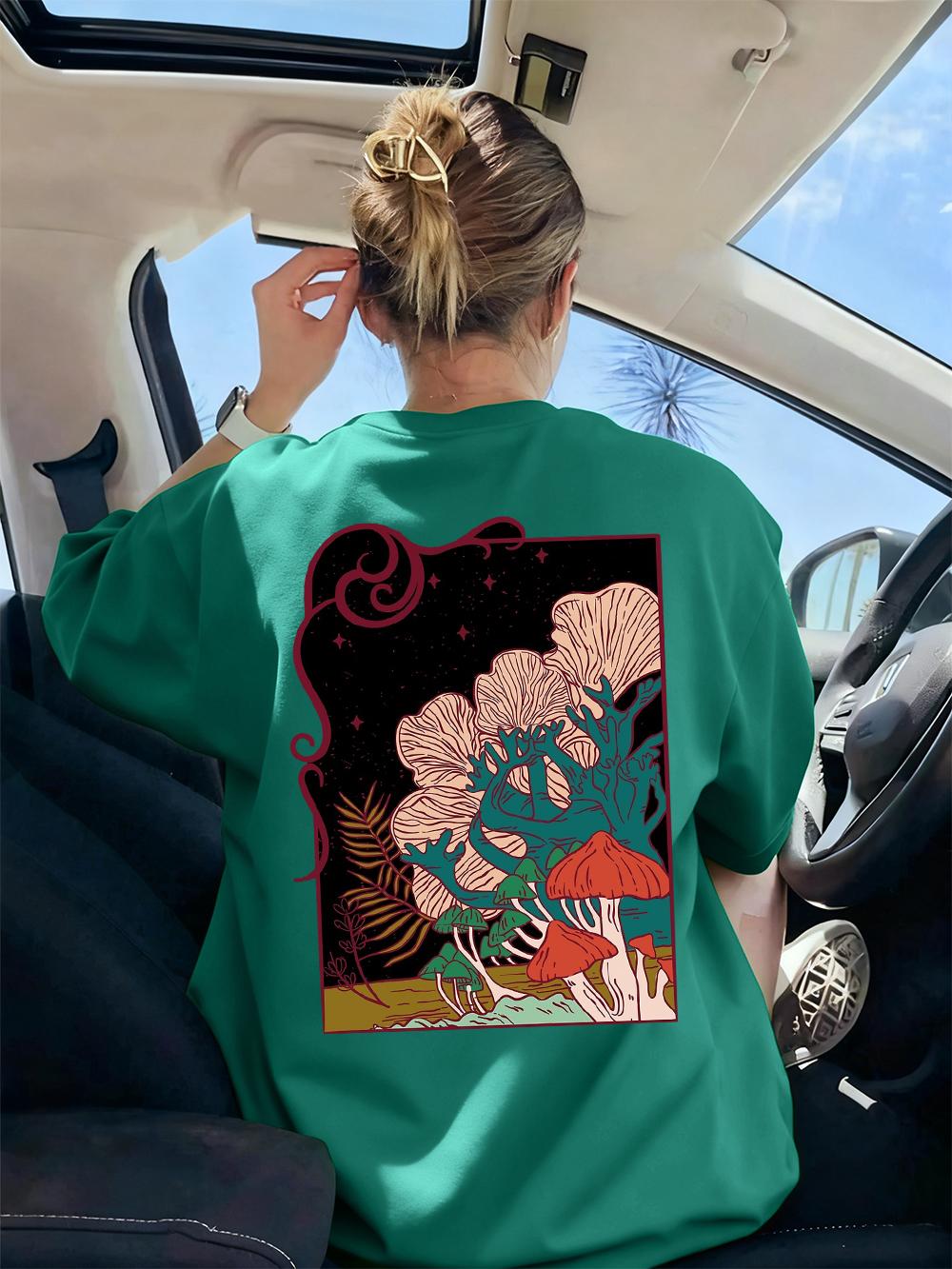 

Garden Mushrooms Prints TShirts Women Summer AllMatch Short Sleeve Tops ONeck Soft T Shirts Basics Comfortable Womans Clothes 4XL