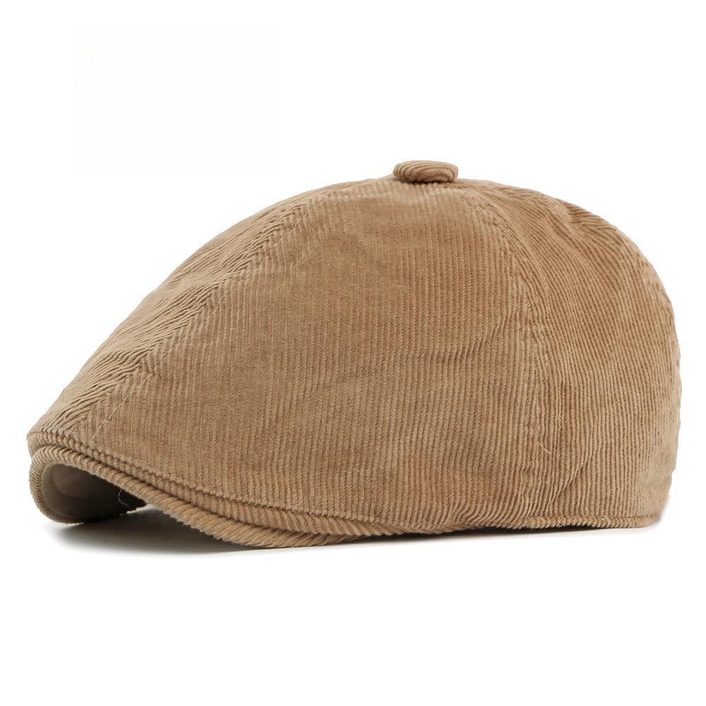 Retro Corduroy Flat Cap for Men Women Vintage British Style 6-Panel Newsboy Hat Unisex Casual Ivy Cabbie Peaked Cap Beret