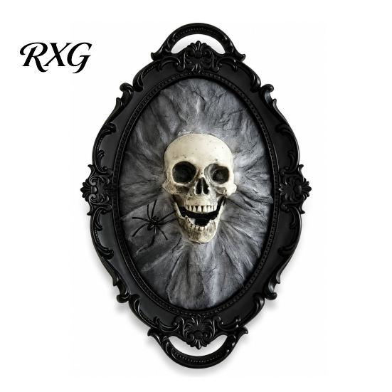Spider Web Skull Ornament Halloween Gothic Wall Decoration, Vintage Red Rose Frame Sculpture, Decorative Horror Art for Holiday Party Decor
