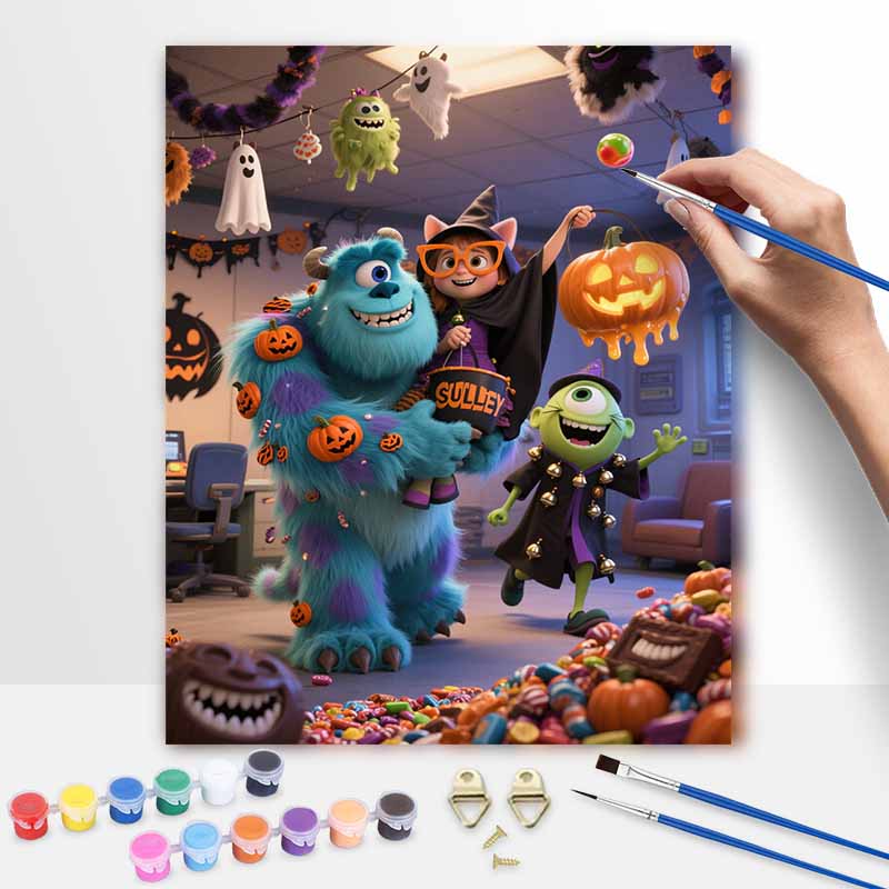 Disney Monsters Sulley Mike Pumpkin Halloween Oil Paint by Numbers Painting Kit Hand Painted Home Decor Gift 20x30cm