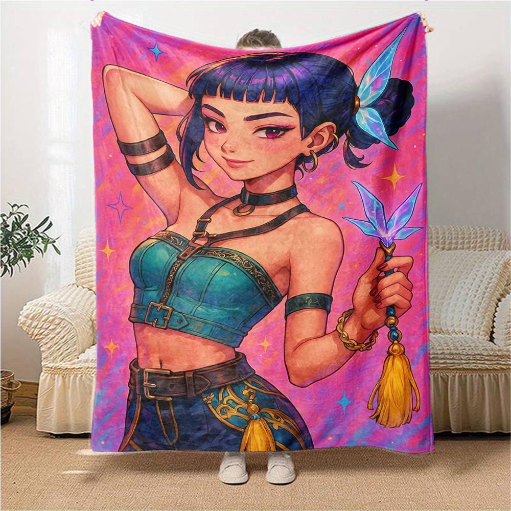 1Pc Fantasy Warrior Girl Blanket For Couch Bed Plush Cozy Fuzzy Blanket Super Soft Warm Blankets For Fall And Winter 0918202