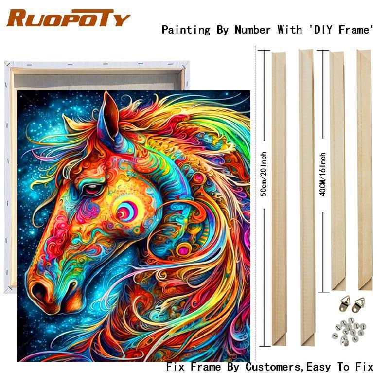 Rám kutilské malování podle čísel pro dospělé Sady Barevné koně Zvířátka Ruční práce Malování čísel Startovací sada pro domácí dekorace 40x50cm