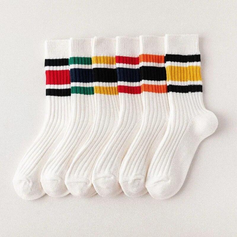 Новые модные полосатые спортивные носки до середины икры с цветными блоками — фото 5