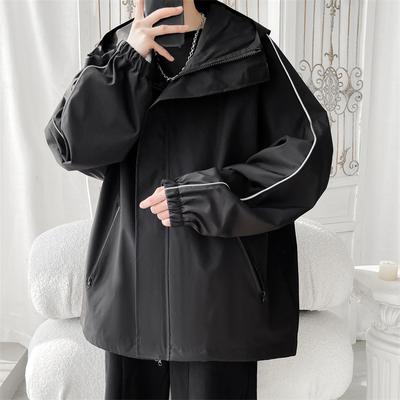 Jacket Men's Spring and Autumn New Trendy Brand Loose Stripe Hooded Tooling Student Handsome Charge Jacket Top Men