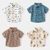 Boys Digital Print Shirt Short Sleeve Casual Button Down Collared Summer Fashion Top Clothing for Toddler and Kids