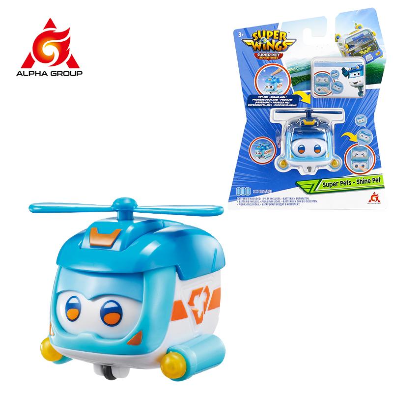 Super Wings Super Pet-Tino Pet Dinosaur With Sparkling Light Slide Face To Change Emotion Stackable Action Figures Kid Toy Gift