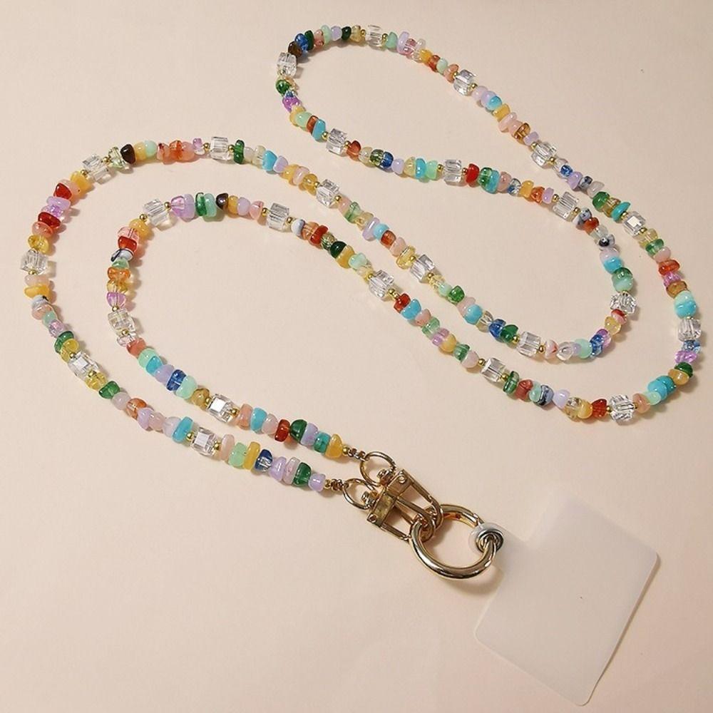 Crossbody Long Phone Lanyard Stone Gem Beads Phone Chain Fashion Mobile Phone Straps  Women Girls