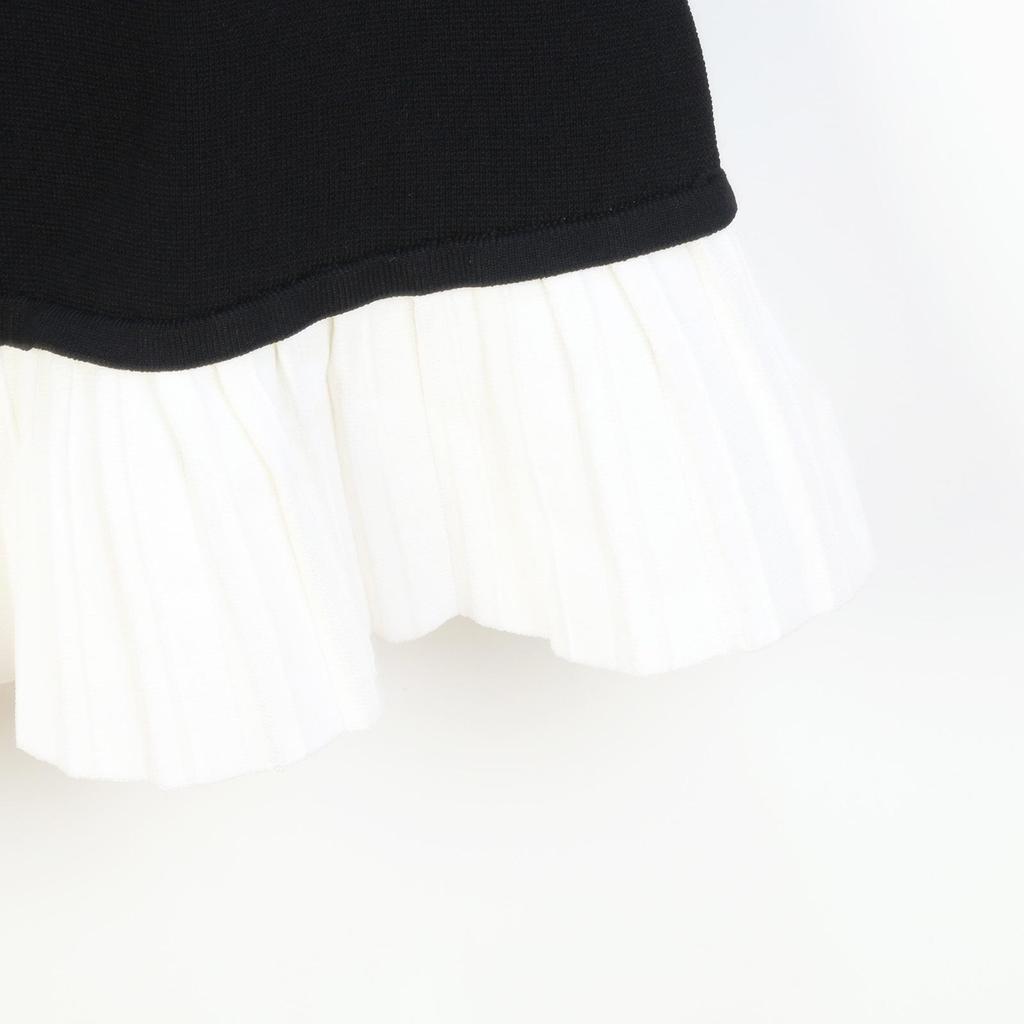 SP Family French Style Color Block Slimming Dress: Round Neck, Light Luxury, Short Sleeve