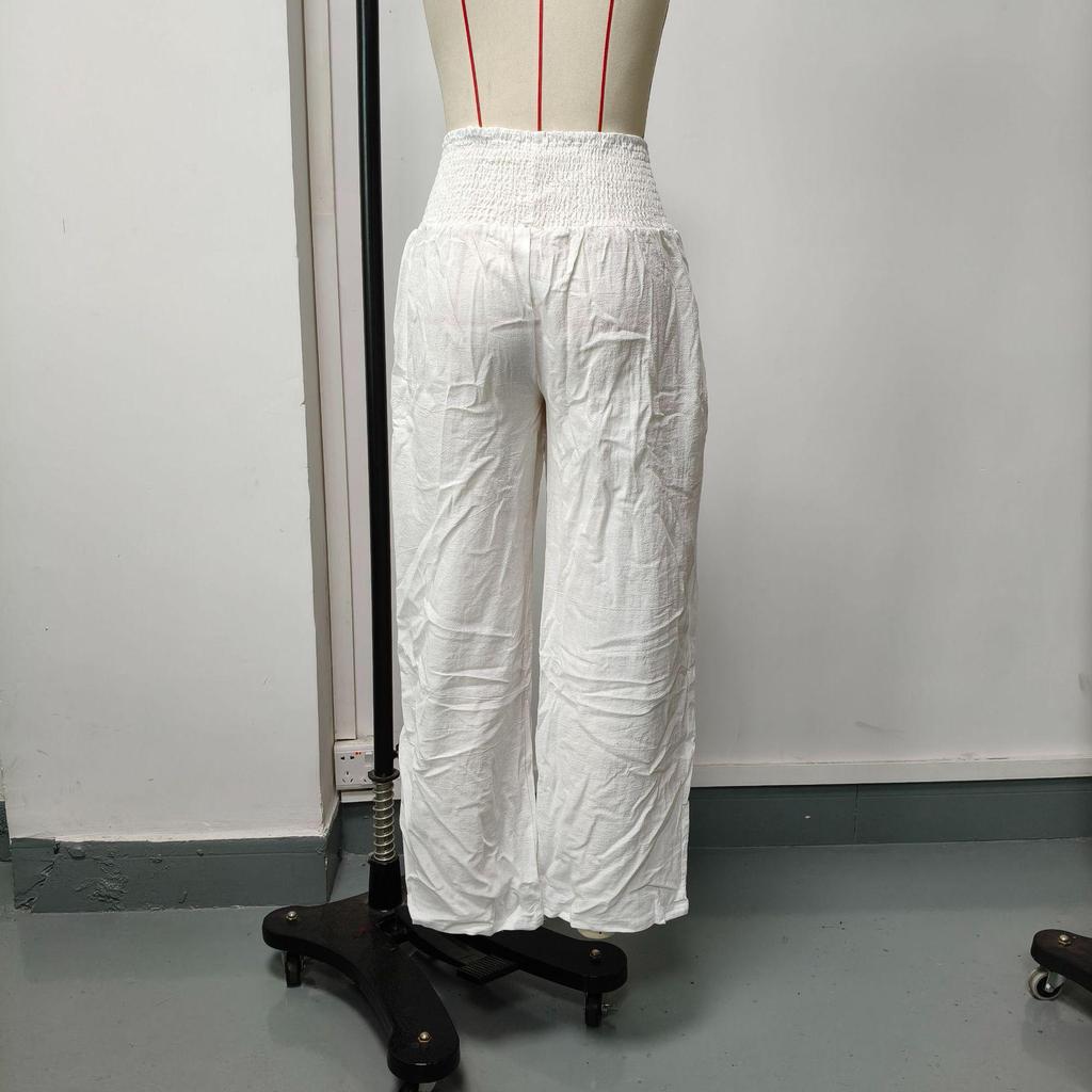 2026 Spring/Summer Women's Casual Loose Cotton Ruched Distressed Mid-rise Pants