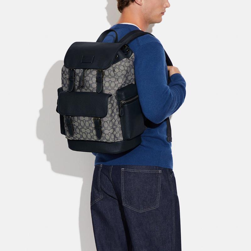 COACH Sprint 29 Classic Presbyopia Print Drawstring Quick Clip Closure Fabric Calf Leather Backpack Backpack Large Men's Gray and Black