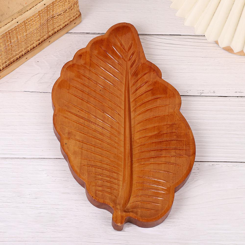 Pine Leaf Shaped Wooden Snack Plate - Fun Fruit Bowl for Home, Solid Wood Dried Fruit Plate