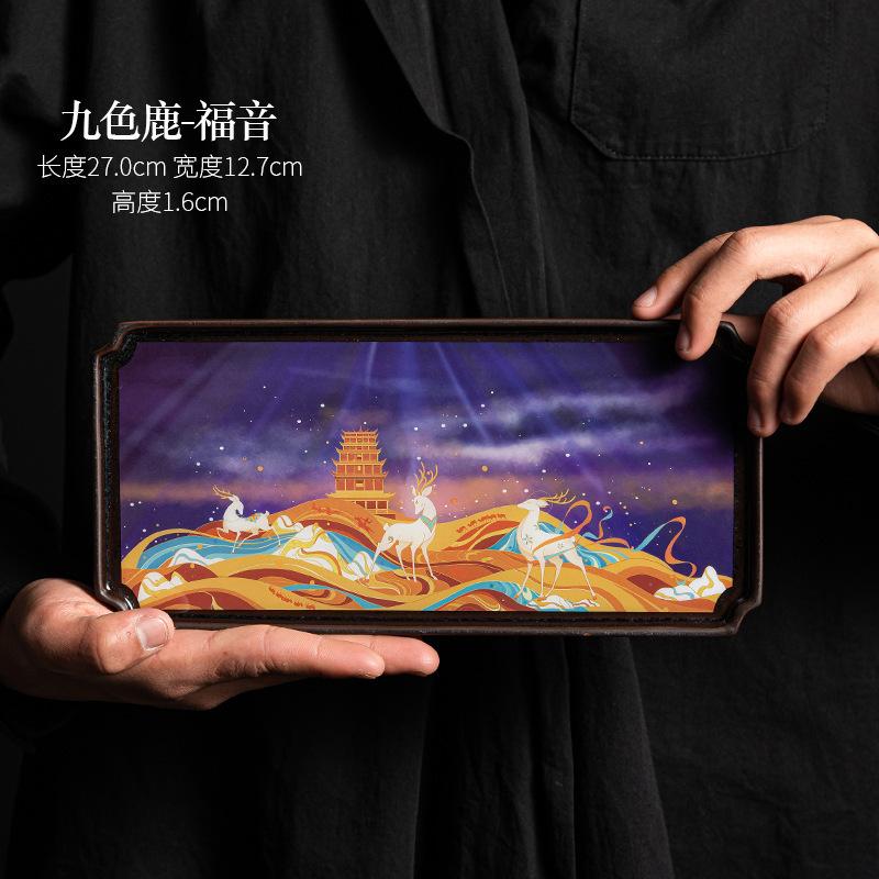 Chinese Landscape Rectangle Tea Tray Cake Rack Coffee Storage Board Teapot Base Dishes for Serving Chinese Tea Set Accessories
