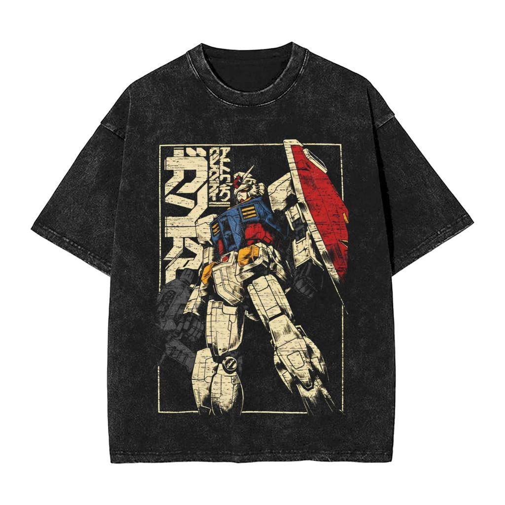 T-shirt Imprimé Graphique Anime RX Gundam Hommes et Femmes T-shirt Lavé Haute Qualité Coton Vintage Harajuku Haut