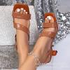 Cross Border Open Toe Sandals Shoes Women's Spring and Summer New Large Size Square Toe Sexy High Heels Women's Sandals