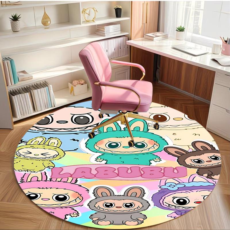 Labubu Print Round Rug, Washable Floor Carpet, For Entryway Dorm Laundry Room Office Study, Home Decor Birthday Christmas Gift