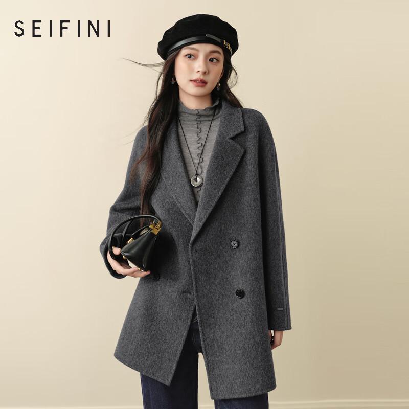 

Женское свободное двустороннее шерстяное пальто SEIFINI M
