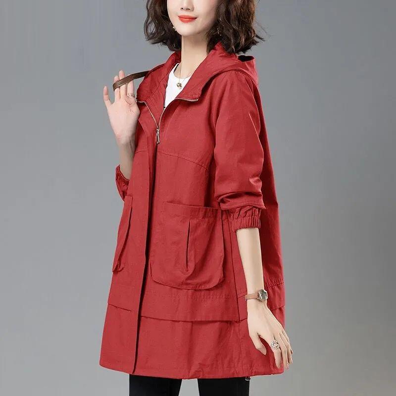 Korean Style Loose Mid-Length Trench Coat for Women, 2025 Spring/Autumn New Fashion for Middle-Aged Moms