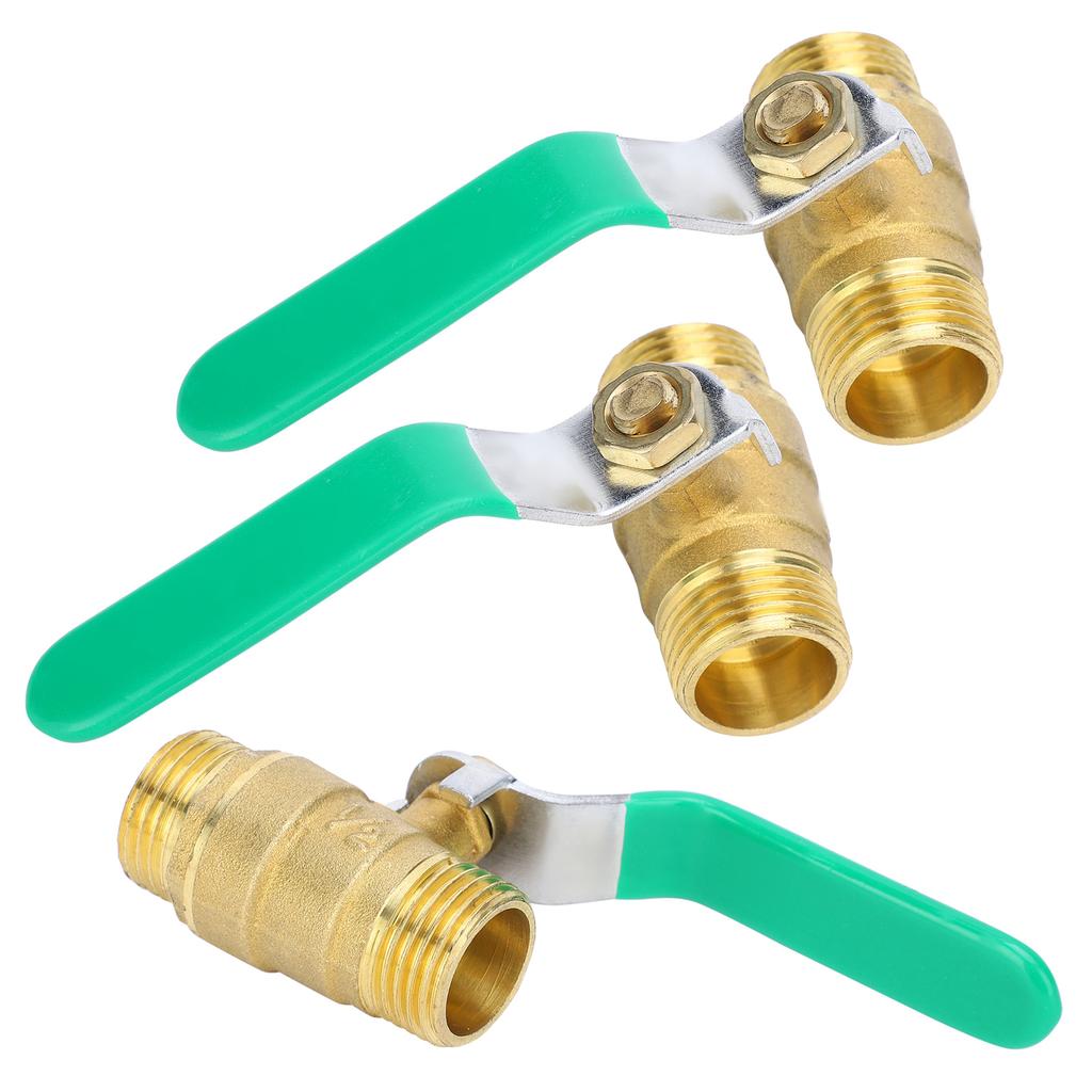3Pcs Ball Valve Dual Male 12in Thread Switch Water Pipe Tube Thickened Brass Shut Off Valve