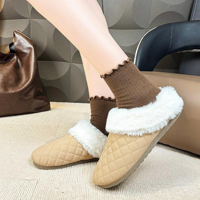 New Style Shoes with Fleece Cotton Slippers for Women's Indoor Thick-soled Anti-slip Fleece Warm Slippers