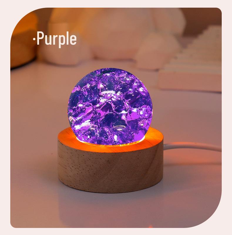 Seven-Color Crystal Ball Night Light – Luminous Ice Crackle Glass Ornament for Desktop Decoration