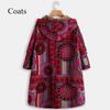 Winter Warm Damen Nationalstil Retro Langer Bedruckter Hoodie Mantel Große Größe Schlankes Temperament Oberbekleidung