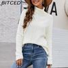 BITCED Enfärgad Tröja Långärmad Pullover Stickad Baslager Mångsidig Oversize Höghalsad Tröja