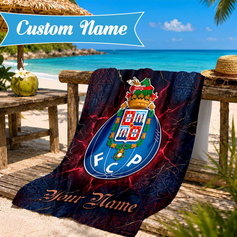 Custom Name Beach Towel Fc Porto Crest Design Soft and Quick-drying Beach Towel, Suitable for Travel, Swimming Pool, Gym, Yoga, Gifts
