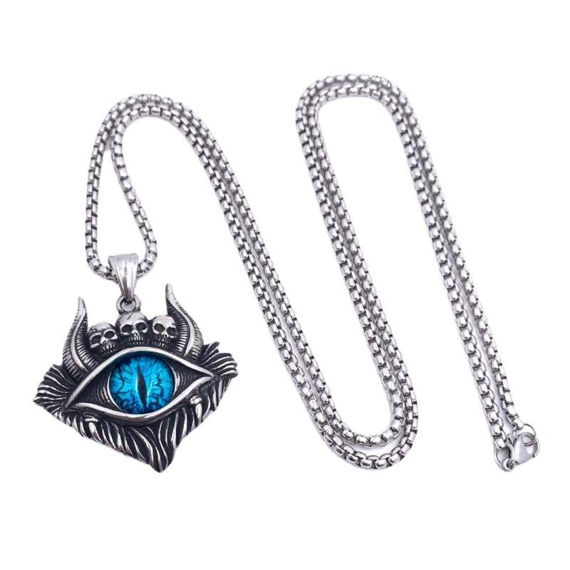 Vintage Devil's Eye Necklace Men's Trendy Personality Dark Style Punk Jewelry Blue Eye Pendant