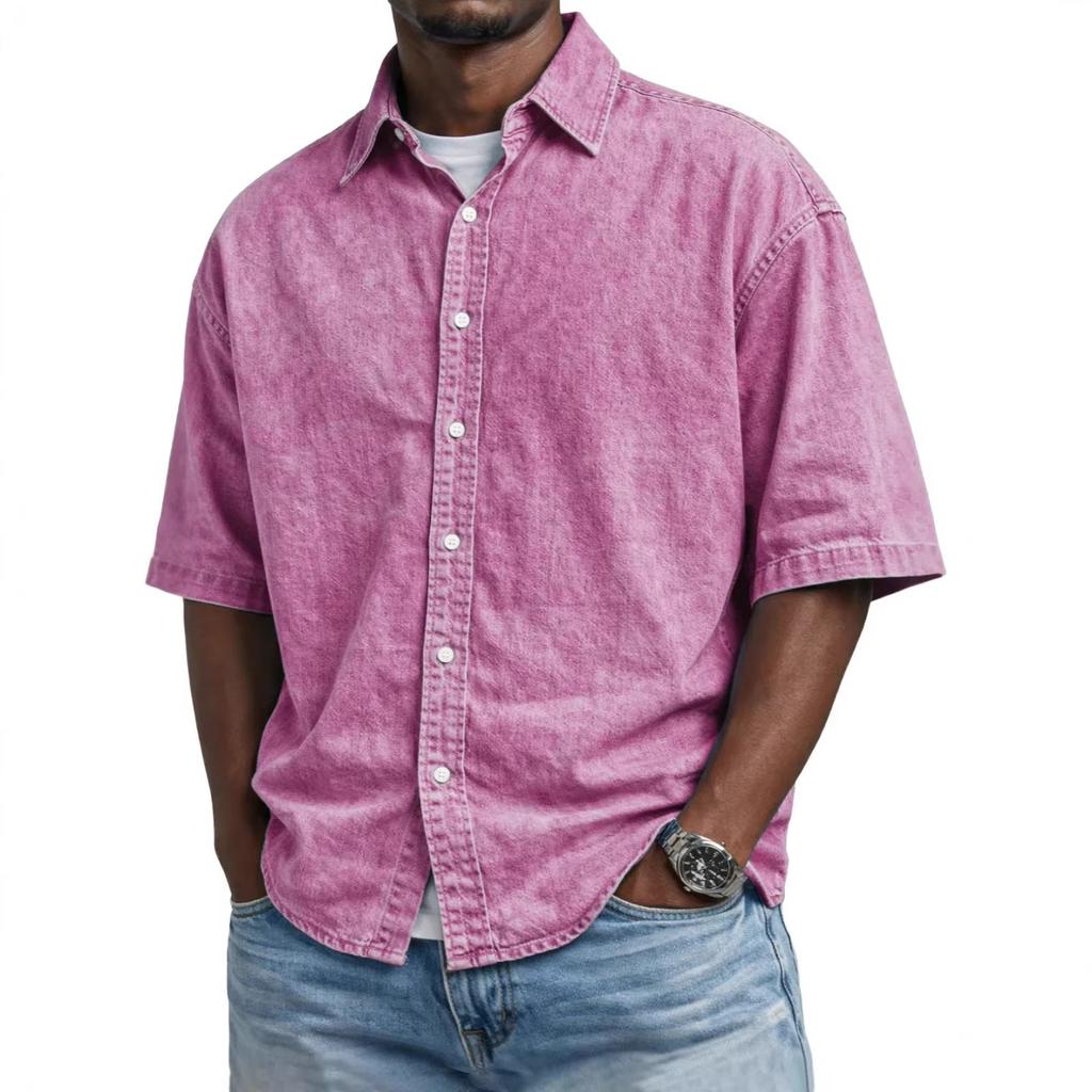 Summer Daily Business Casual Short Sleeve Shirts Men Solid Turn Down Collar Loose Blouse Male Tops